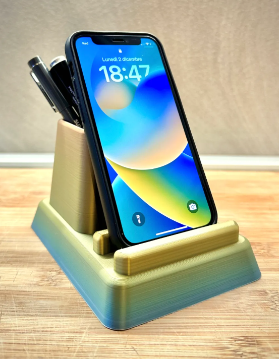 Phone Stand With Pen Holder — 3D printed by Moon Studio 3D